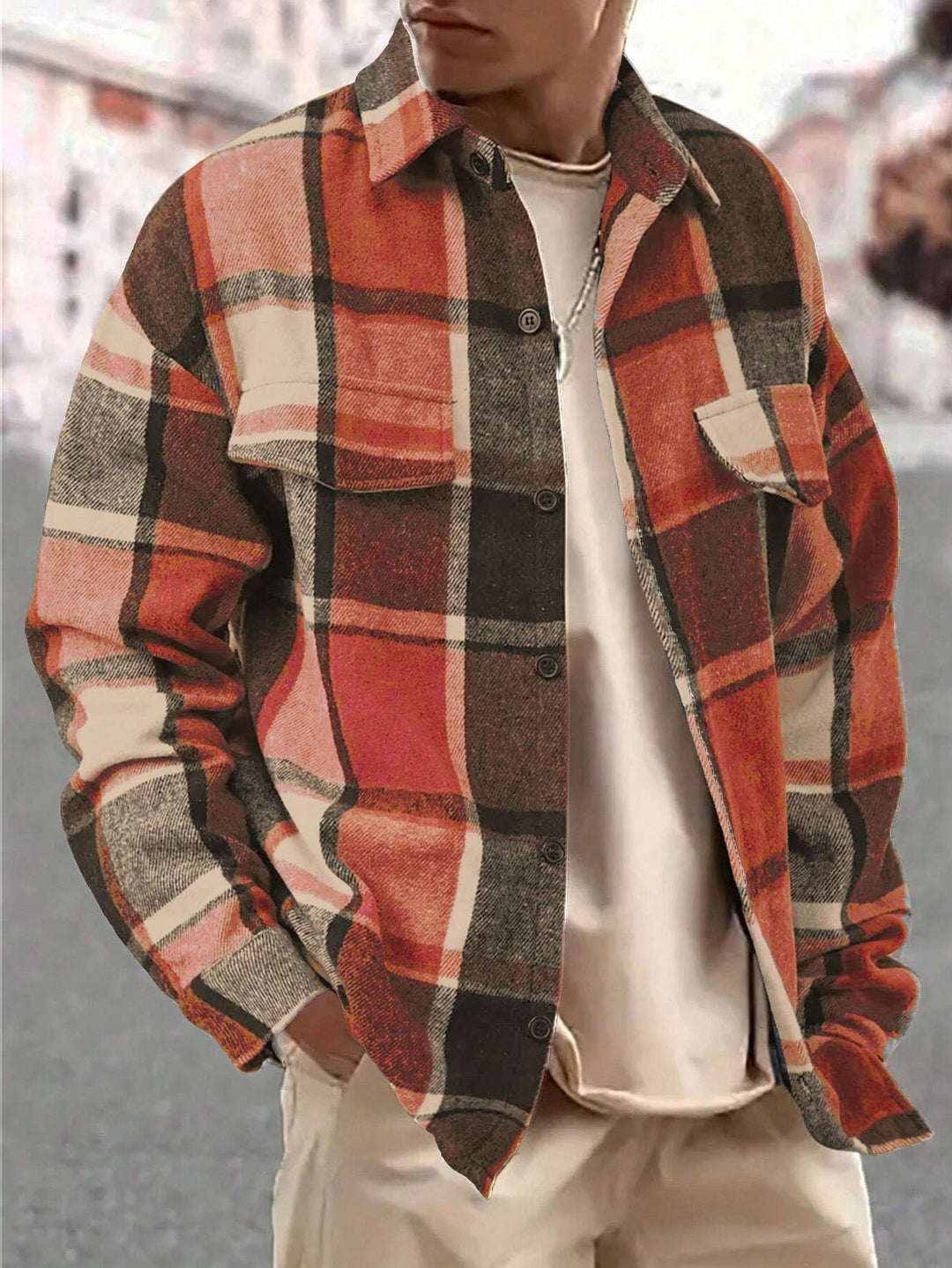 Men's oversized check shirt jacket made of soft flannel with patch chest pockets Hudson & Parker