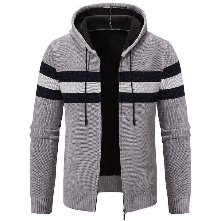 Men's hooded sweater jacket with full zip, contrast stripes, and side pockets Hudson & Parker