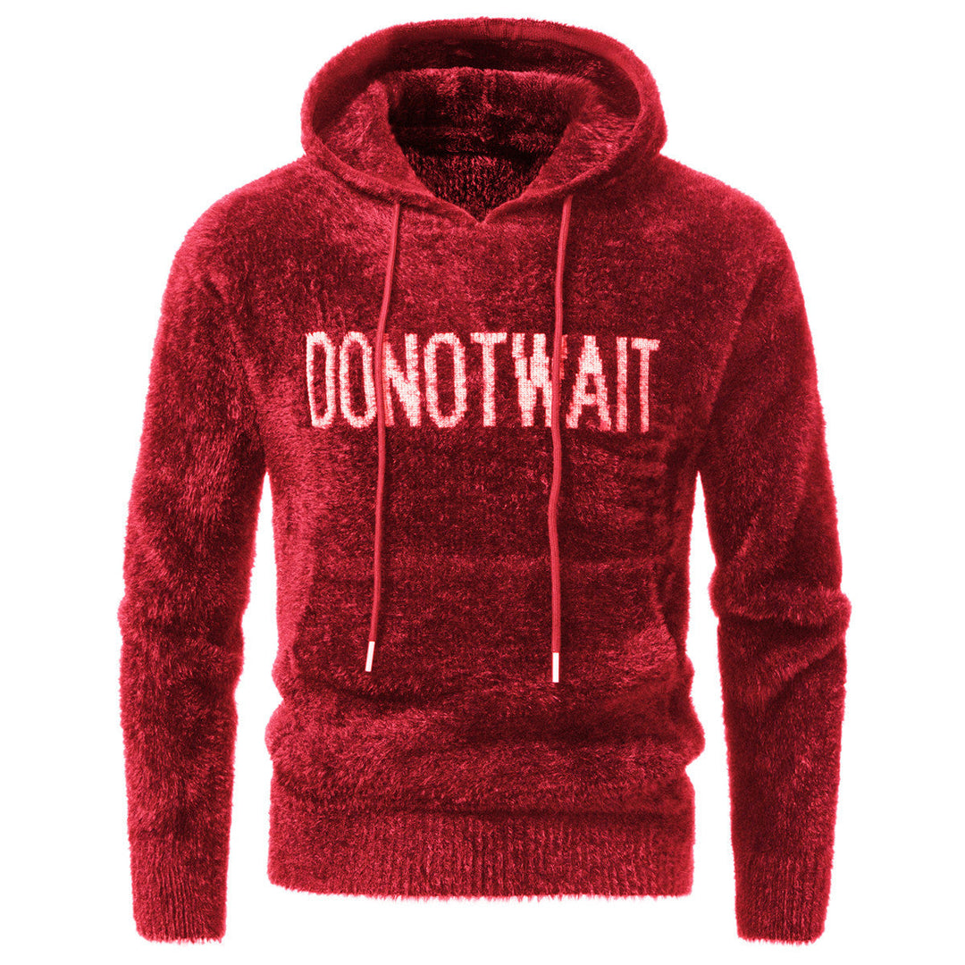 Men's Fluffy Hoodie made of Teddy Fleece with Statement Front Print and Kangaroo Pocket Hudson & Parker