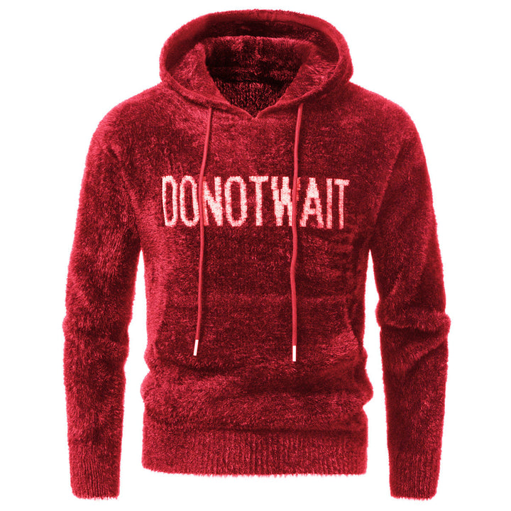 Men's Fluffy Hoodie made of Teddy Fleece with Statement Front Print and Kangaroo Pocket Hudson & Parker
