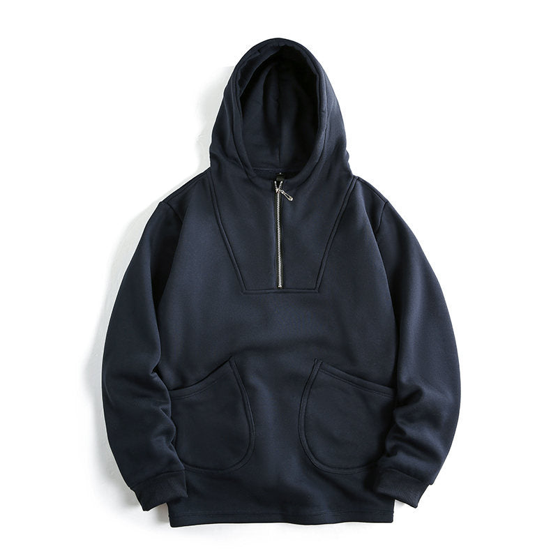 Men's Hooded Half-Zip Pullover with Kangaroo Pocket and Relaxed Fit Hudson & Parker