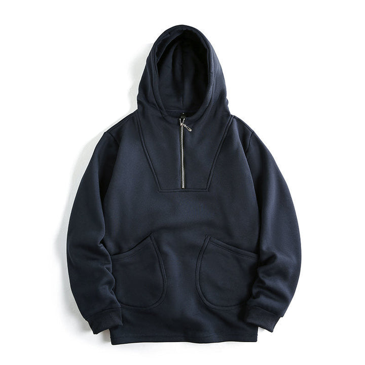 Men's Hooded Half-Zip Pullover with Kangaroo Pocket and Relaxed Fit Hudson & Parker