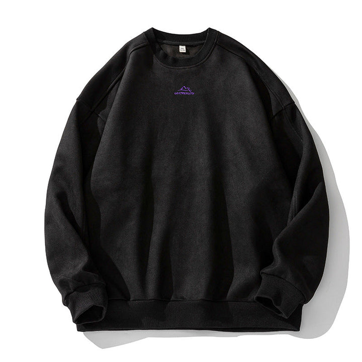 Unisex Oversized Round Neck Sweatshirt with Minimalist Mountain Embroidery Hudson & Parker