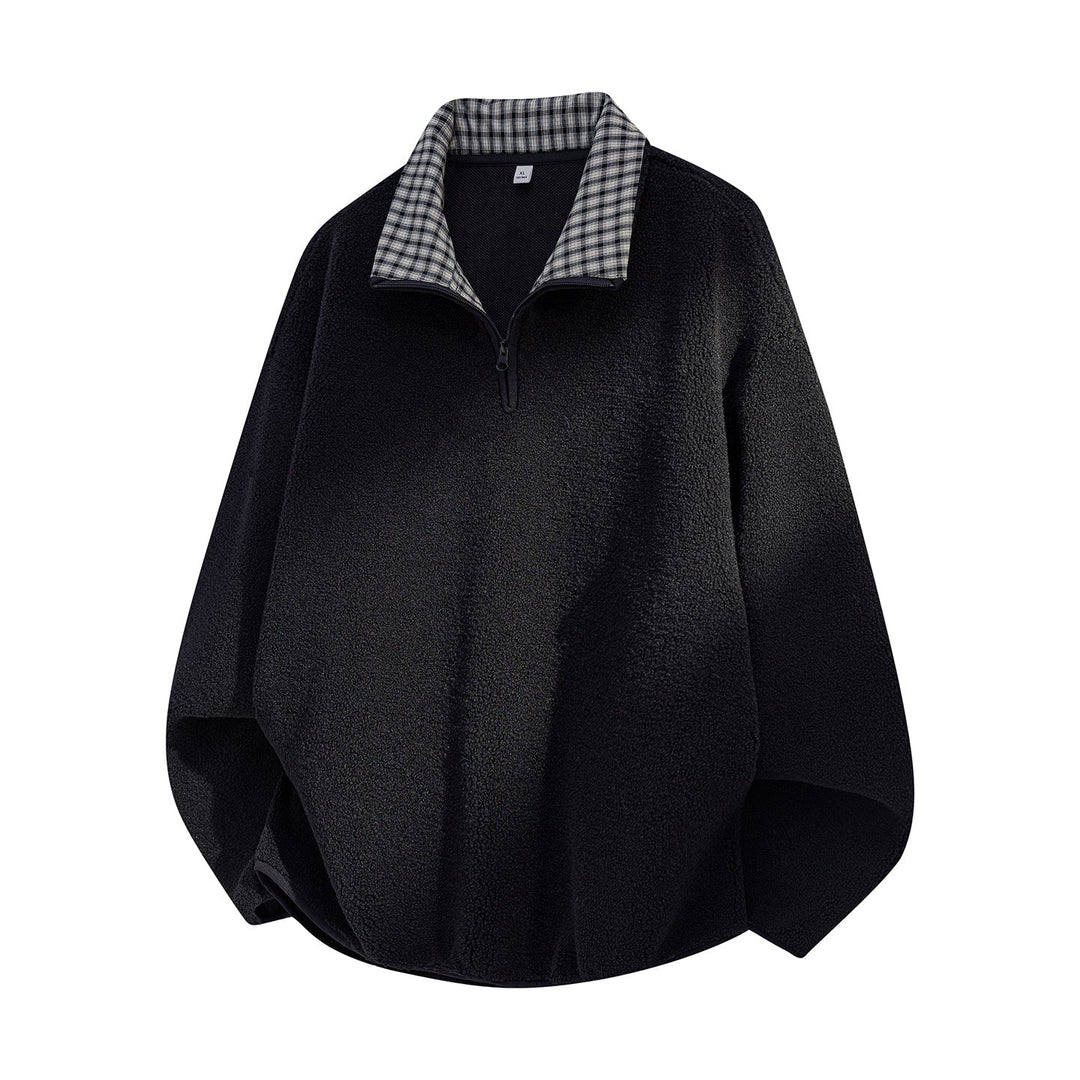 Men's Oversized Sherpa Fleece Pullover with Half Zip and Checked Collar Hudson & Parker