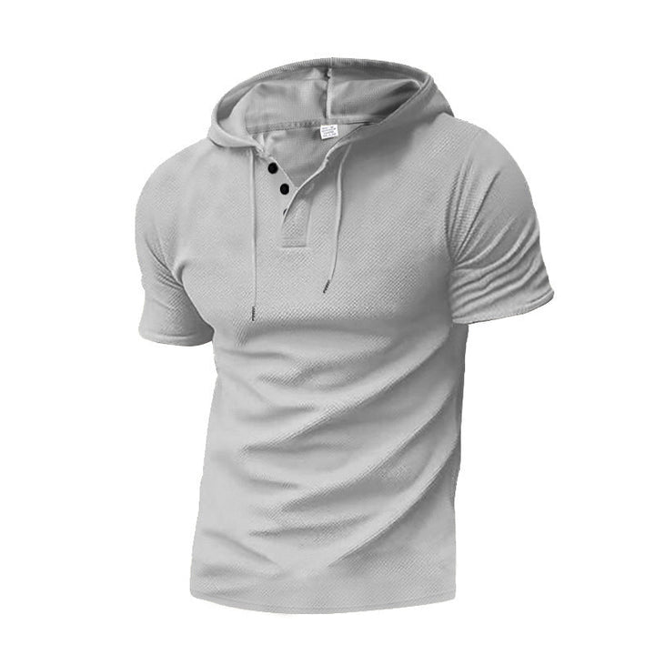Men's short sleeve hooded polo with three-button placket and fine structured jersey Hudson & Parker