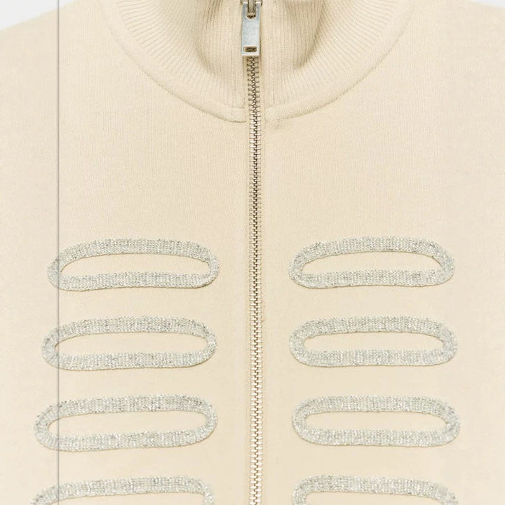 Women's Cropped Sweat Jacket with Stand-Up Collar and Decorative Cord Trim Hudson & Parker