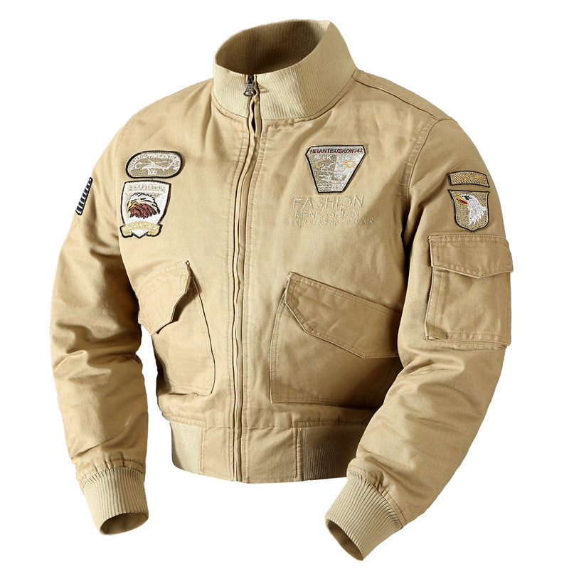Men's Canvas Pilot Blouson in Military Look with Stand-Up Collar, Utility Pockets, and Patch Applications Hudson & Parker