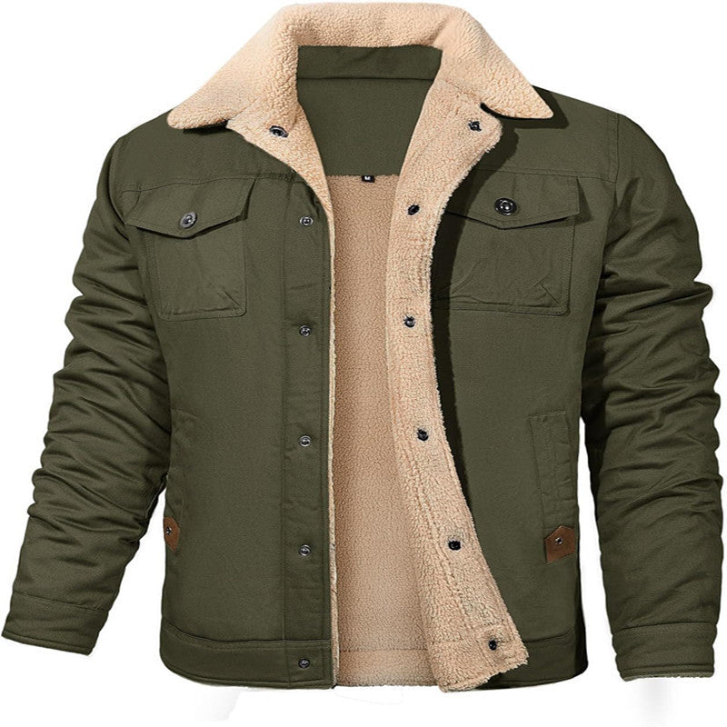 Men's Sherpa-lined canvas trucker jacket with thermal lining and chest pockets Hudson & Parker