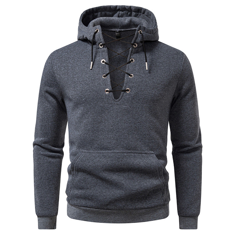 Men's hoodie in casual look with V-lacing, kangaroo pocket and ribbed cuffs Hudson & Parker