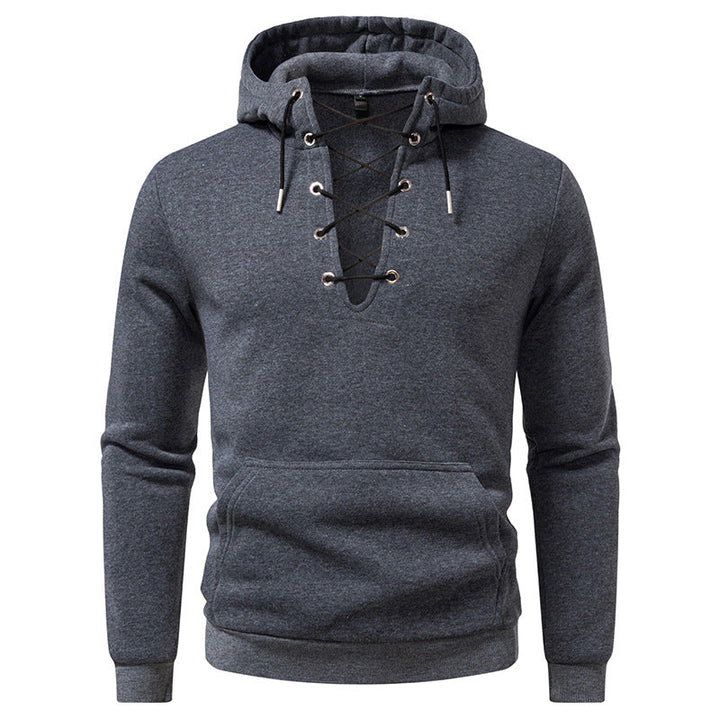 Men's hoodie in casual look with V-lacing, kangaroo pocket and ribbed cuffs Hudson & Parker