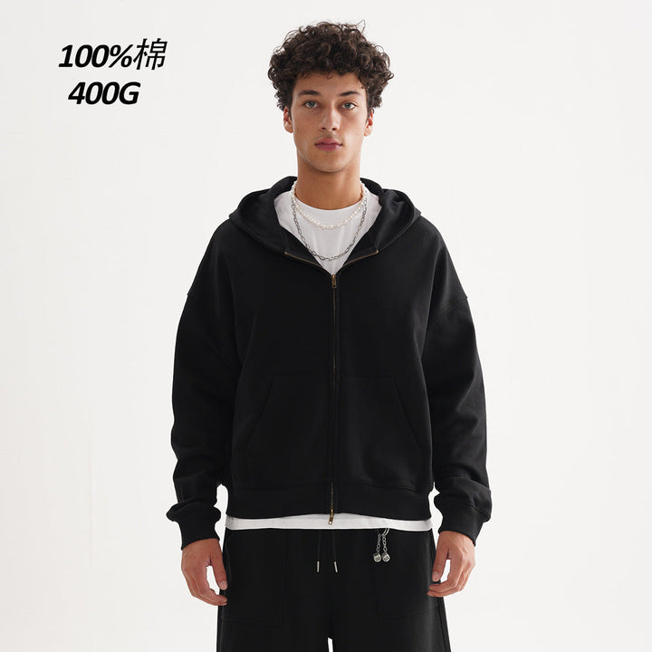 Unisex Zip-up Hooded Jacket in Boxy Cut made of Heavy French Terry Hudson & Parker