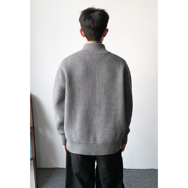 Men's chunky knit zip jacket with stand-up collar and straight oversized fit Hudson & Parker