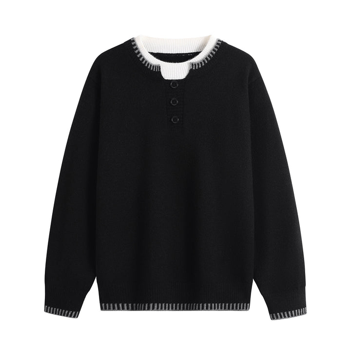 Unisex fine knit henley sweater with contrasting ribbed collar & three-button placket Hudson & Parker