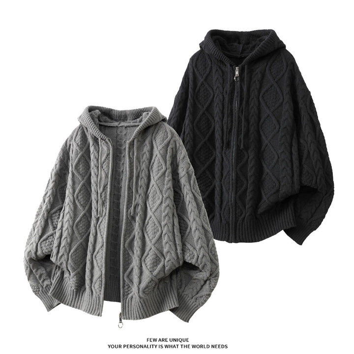 Women Oversize Hooded Cardigan with Cable Pattern and Front Zipper Hudson & Parker