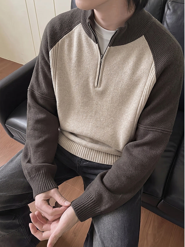 Men's Half-Zip Sweater with Knit Pattern Hudson & Parker