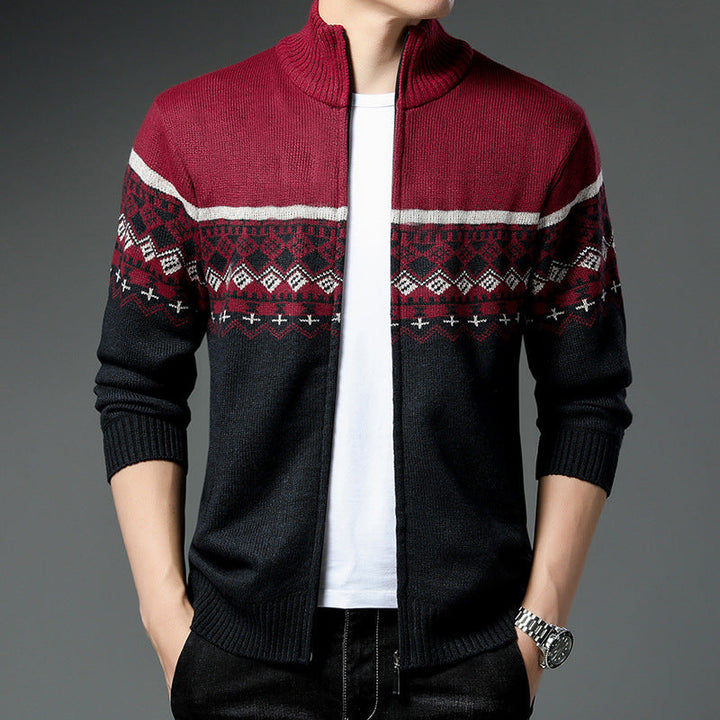Men's Norwegian Pattern Cardigan with Full Zip and Stand-Up Collar Hudson & Parker