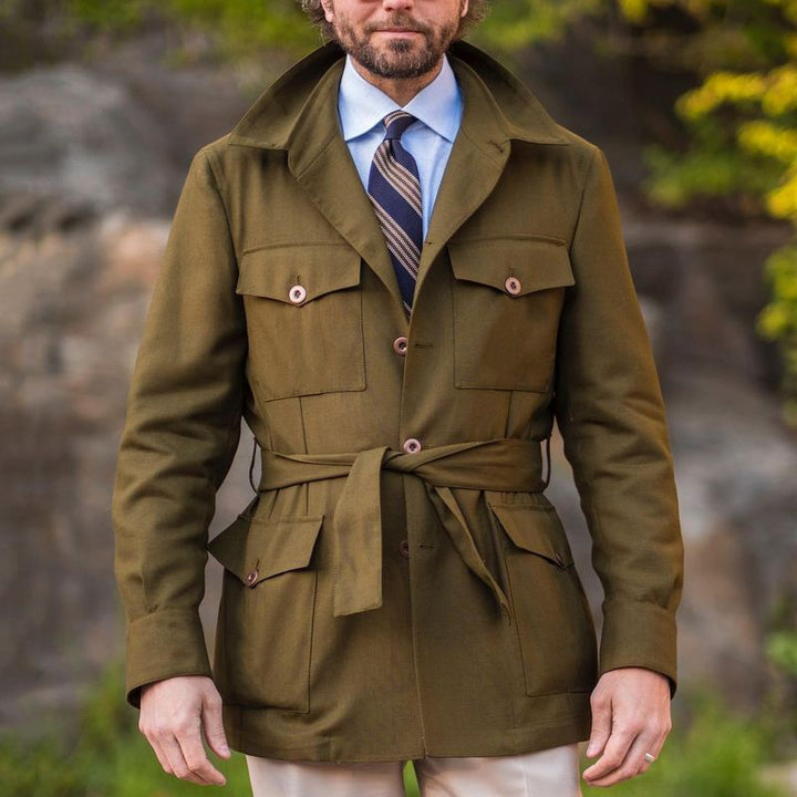 Men's Tailored Field Jacket with Tie Belt, Flap Pockets and Kent Collar Hudson & Parker