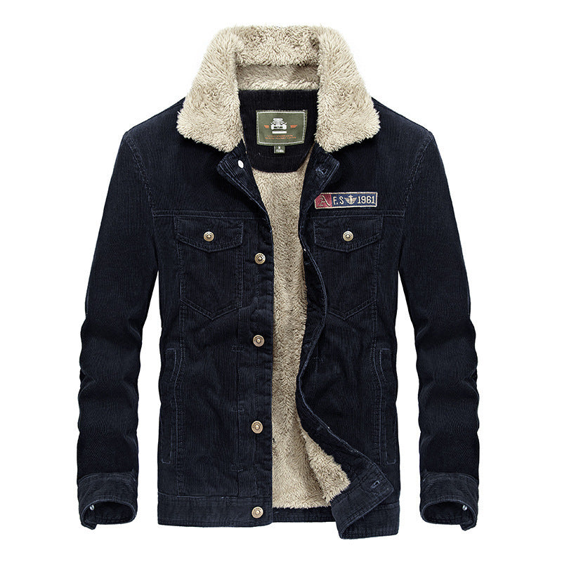 Men's trucker cord jacket with teddy lining and patch chest pockets Hudson & Parker