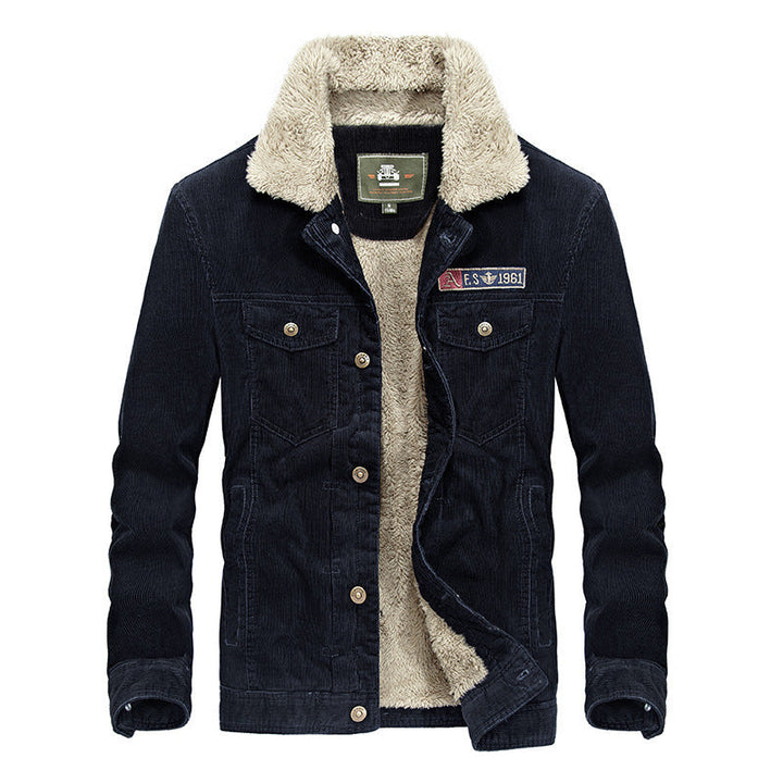 Men's trucker cord jacket with teddy lining and patch chest pockets Hudson & Parker