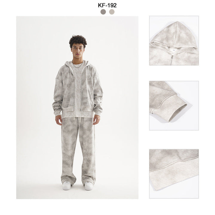 Unisex Short Cut Zip Hoodie made of French Terry with Cloud Dye Effect and Raglan Seams Hudson & Parker