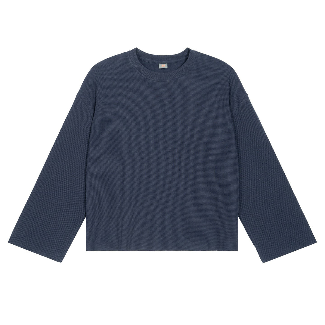 Men's Boxy Waffle Knit Sweater with Oversized Cut and Round Neck