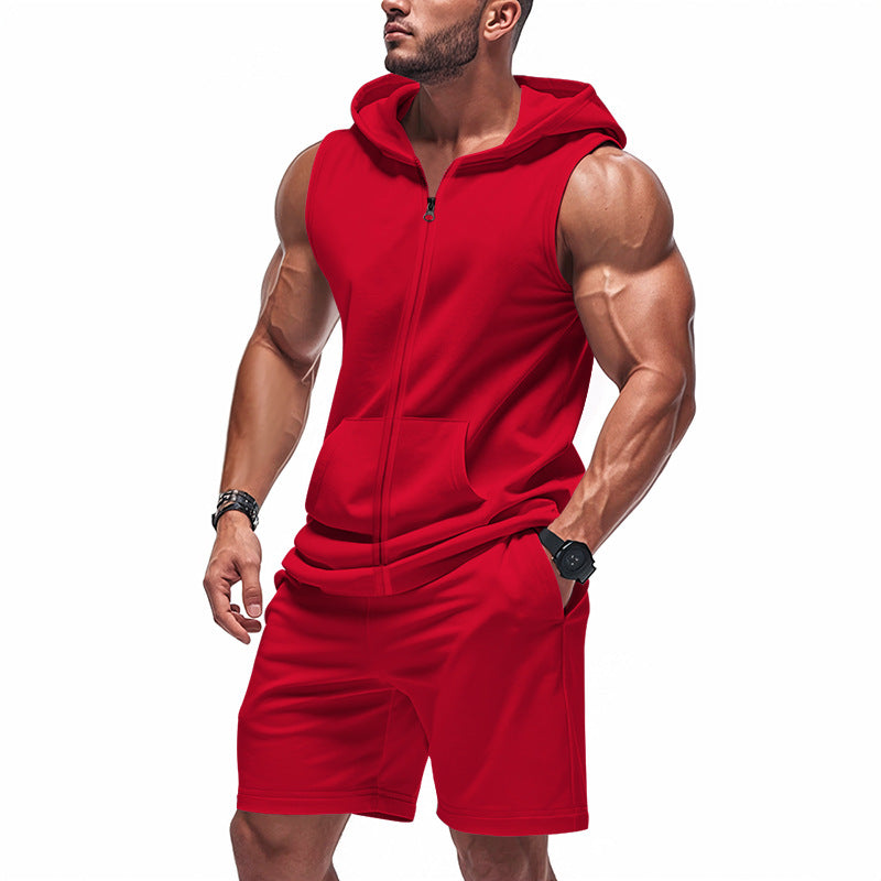 Men's sporty hoodie set with sleeveless sweatshirt, full zip, and training shorts Hudson & Parker