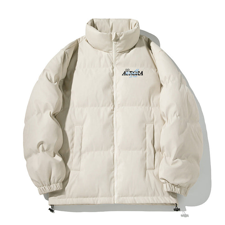 Unisex Insulated Puffer Jacket in minimalist boxy cut with high stand-up collar, concealed zipper, and drawstring hem Hudson & Parker
