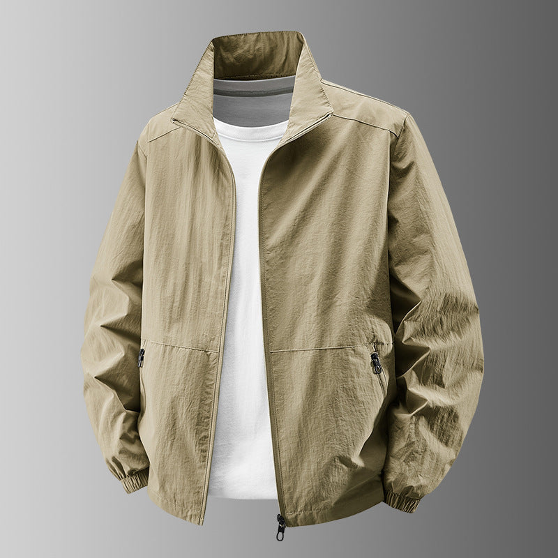 Men's breathable lightweight windbreaker with stand-up collar, elastic cuffs and concealed zippered pockets Hudson & Parker