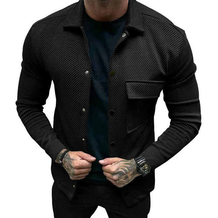 Men's slim ribbed structure overshirt jacket with snap button closure and chest flap Hudson & Parker
