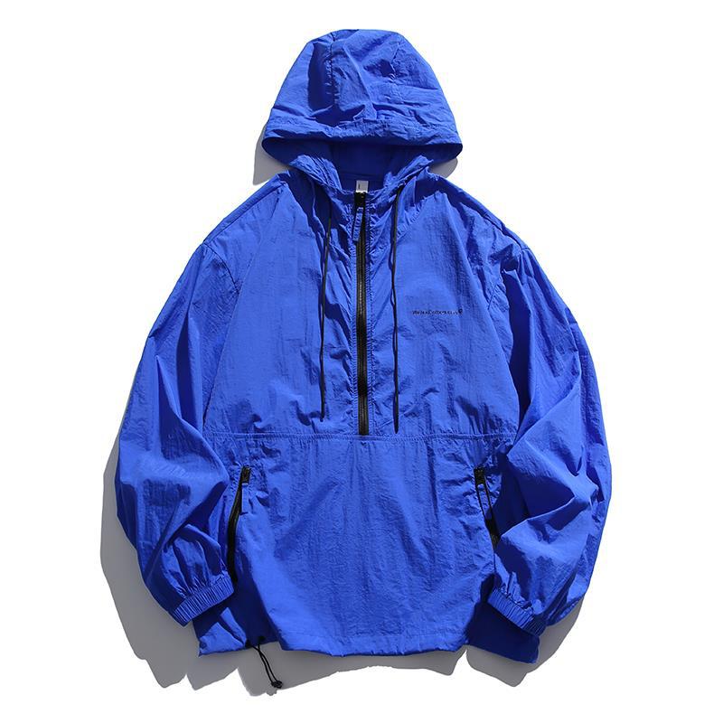 Unisex Lightweight Ripstop Hoodie Anorak with Half-Zip, Drawstring & Zipper Pockets Hudson & Parker