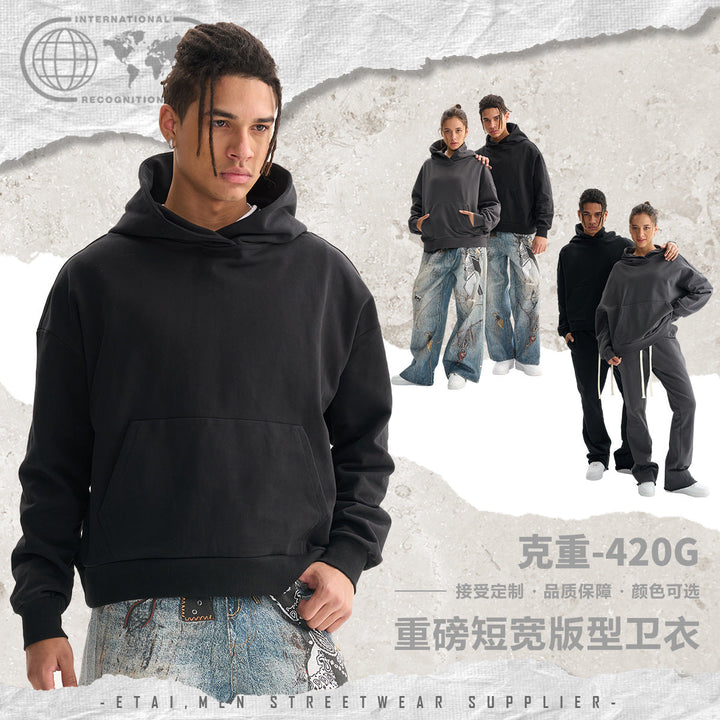 Women Wide Cut Hoodie with Cropped Hem and Kangaroo Pocket Hudson & Parker