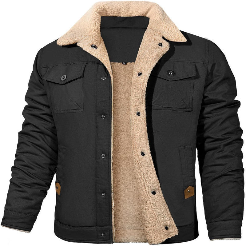 Men's Sherpa-lined canvas trucker jacket with thermal lining and chest pockets Hudson & Parker