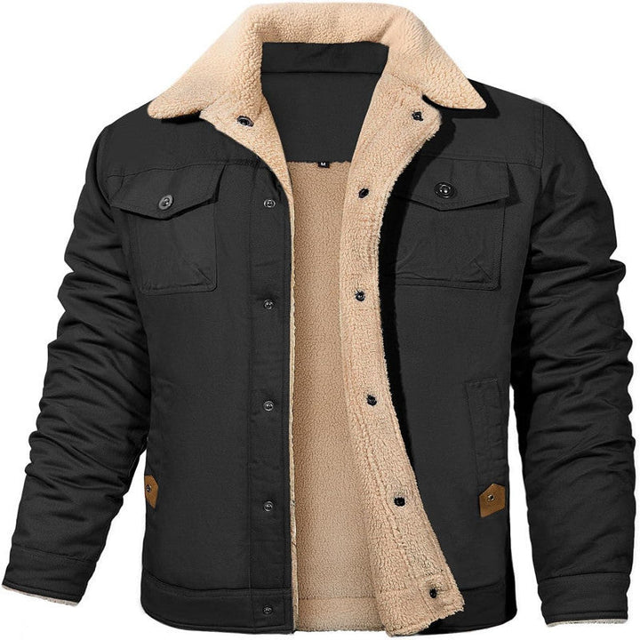 Men's Sherpa-lined canvas trucker jacket with thermal lining and chest pockets Hudson & Parker