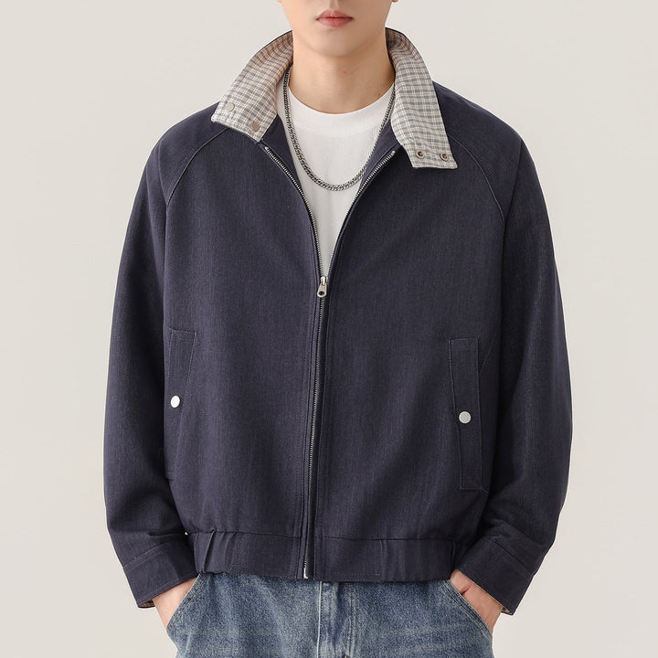 Men's Harrington jacket with contrast collar, raglan sleeves, and front zipper Hudson & Parker