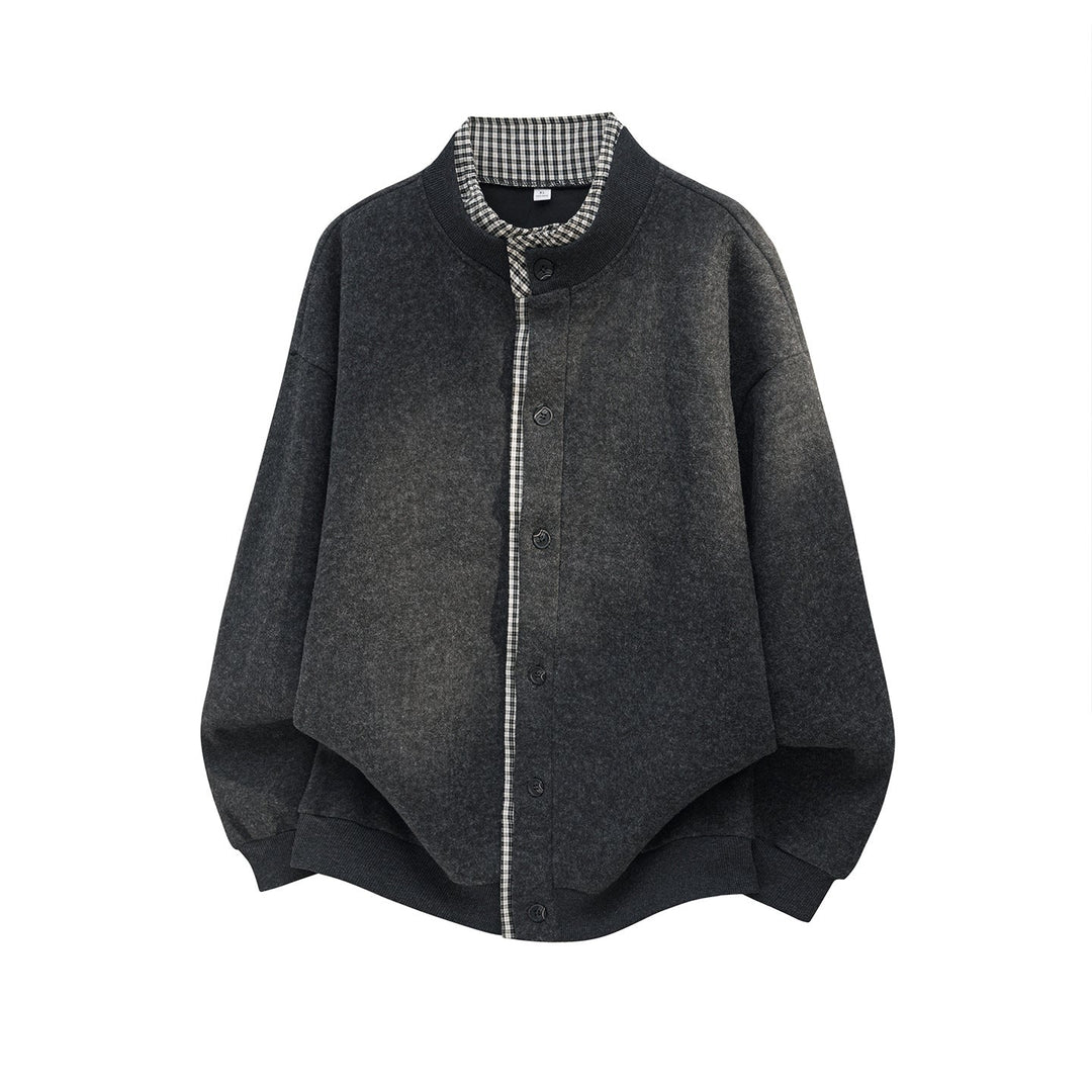 Unisex Oversize Blend Cardigan Jacket with Check Trim and Stand-Up Collar Hudson & Parker