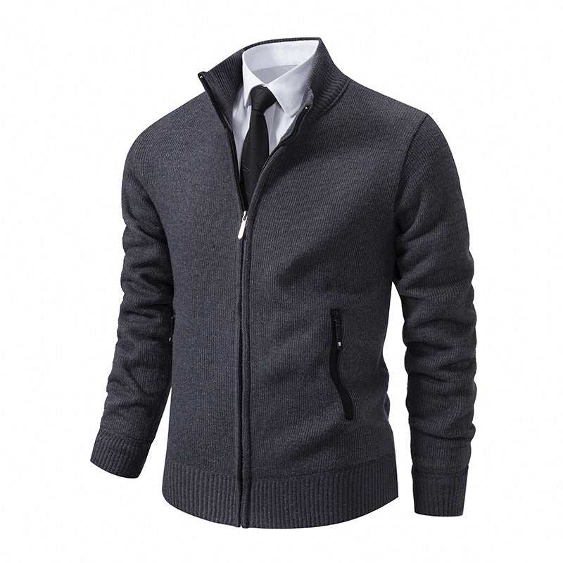 Men's fine-knit zip jacket with stand-up collar and concealed zipper Hudson & Parker