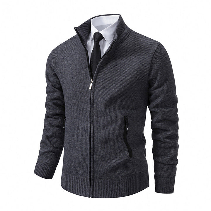Men's fine-knit zip jacket with stand-up collar and concealed zipper Hudson & Parker