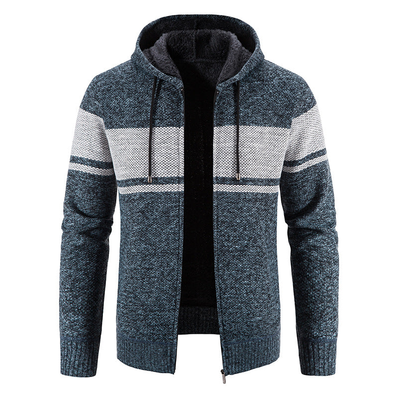 Men's Knitted Hooded Cardigan with Teddy Lining and Full Zip Hudson & Parker