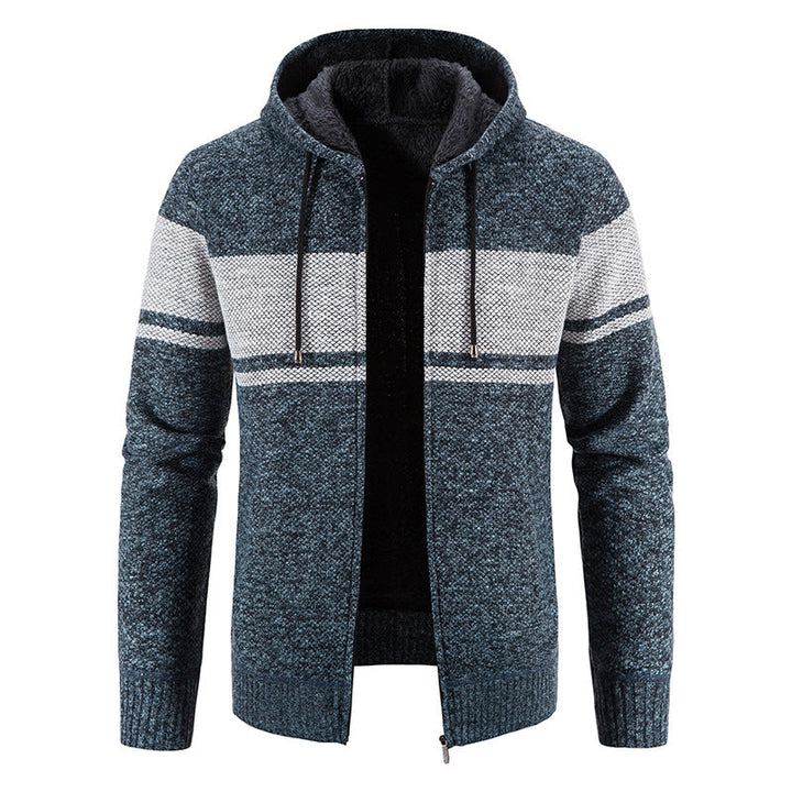 Men's Knitted Hooded Cardigan with Teddy Lining and Full Zip Hudson & Parker