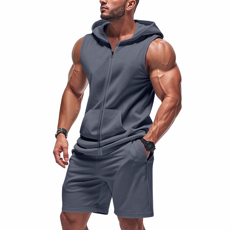 Men's sporty hoodie set with sleeveless sweatshirt, full zip, and training shorts Hudson & Parker
