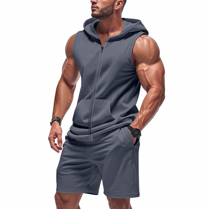 Men's sporty hoodie set with sleeveless sweatshirt, full zip, and training shorts Hudson & Parker