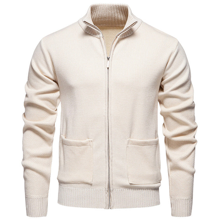 Men's fine knit zip jacket with stand collar and patch pockets Hudson & Parker