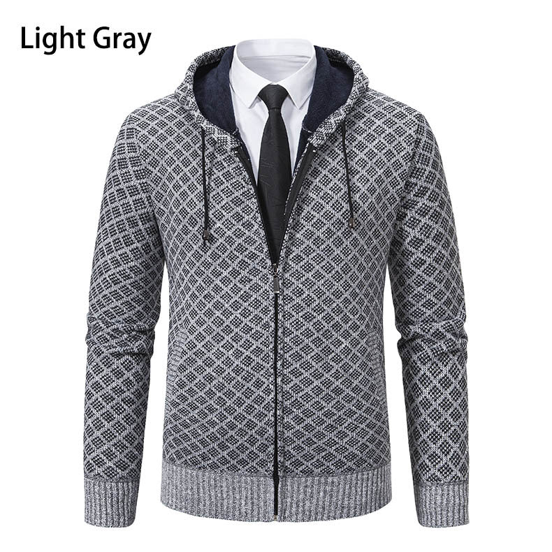 Men's jacquard zip knit jacket with hood and warm fleece lining Hudson & Parker
