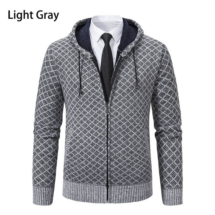 Men's jacquard zip knit jacket with hood and warm fleece lining Hudson & Parker