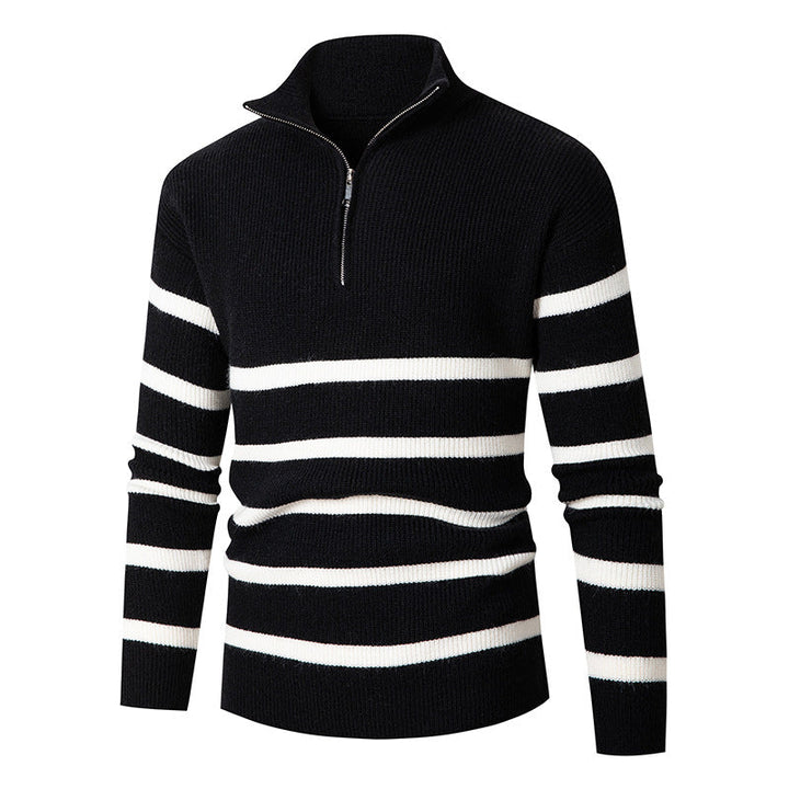 Men's Maritime Stripe Mockneck Pullover with Half Zip and Ribbed Fine Knit Hudson & Parker