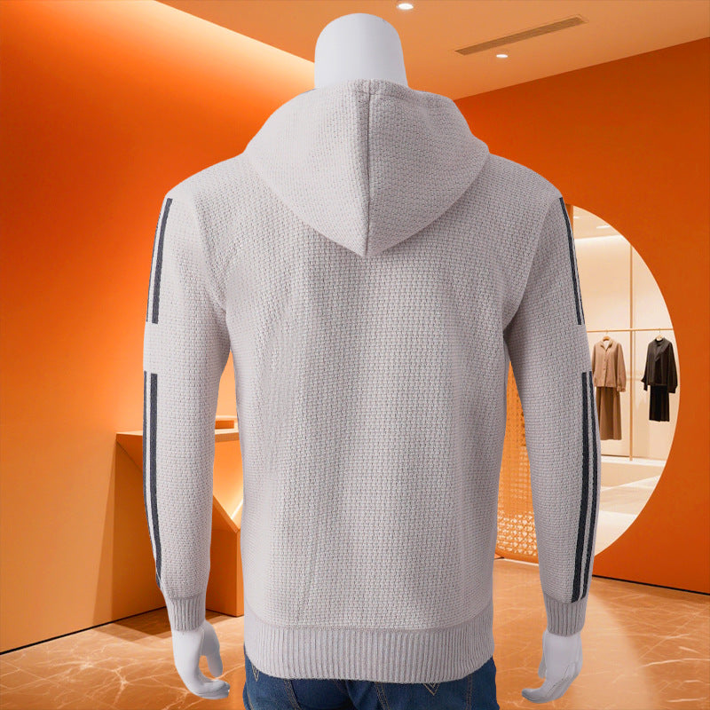 Men's hooded sweat jacket with zipper, textured knit, side pockets and contrast stripes Hudson & Parker