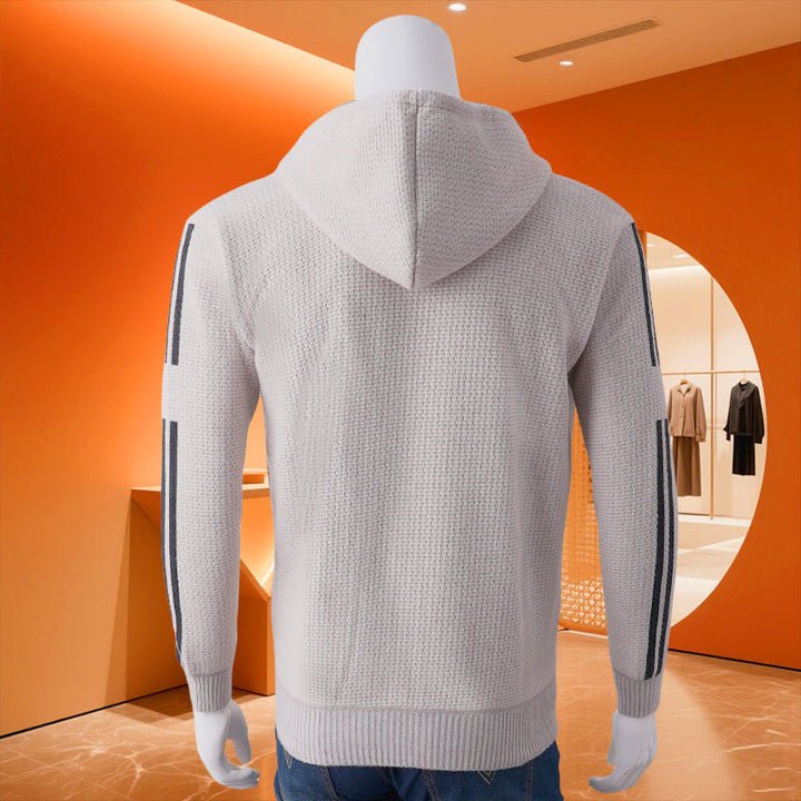 Men's hooded sweat jacket with zipper, textured knit, side pockets and contrast stripes Hudson & Parker