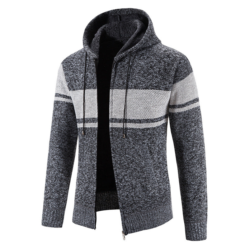 Men's Knitted Hooded Cardigan with Teddy Lining and Full Zip Hudson & Parker