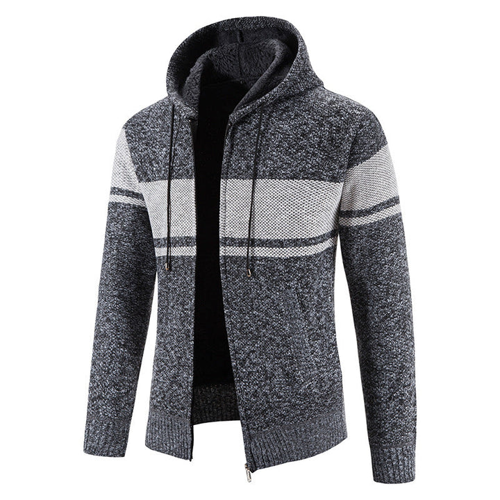Men's Knitted Hooded Cardigan with Teddy Lining and Full Zip Hudson & Parker
