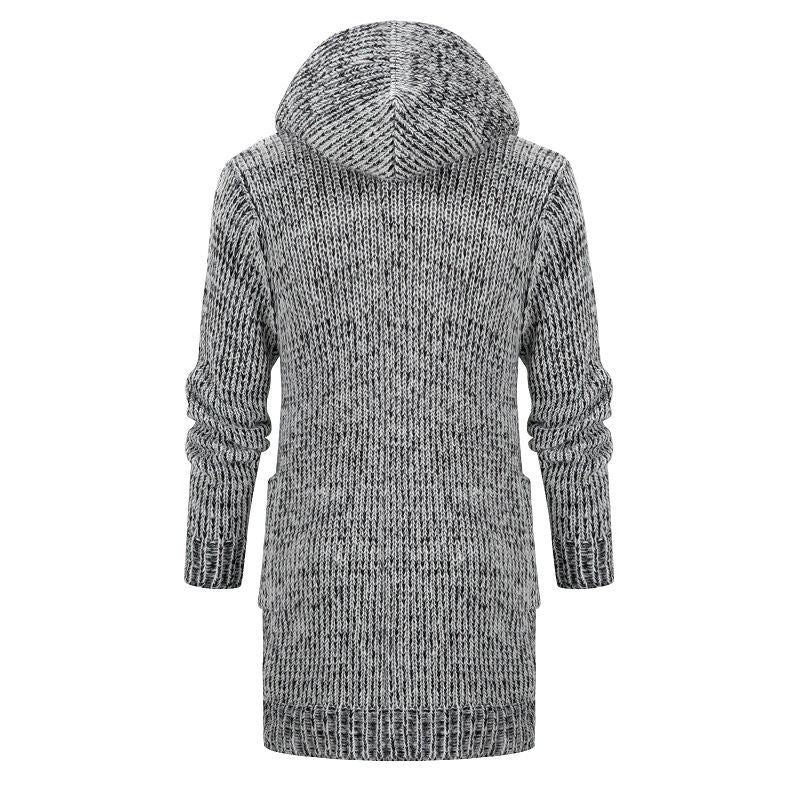 Women's Long Hooded Knit Cardigan with Deep Ribbed Texture and Patch Pockets Hudson & Parker
